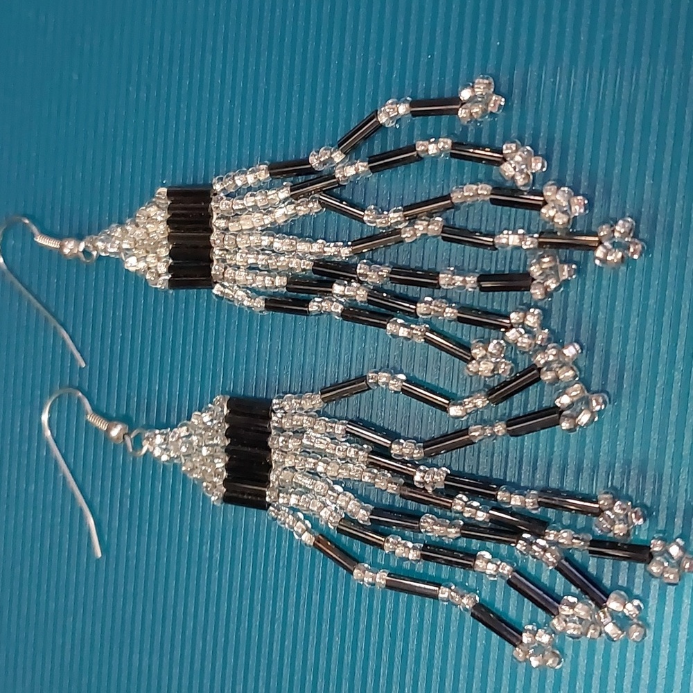 Elegant Black and Silver Beaded Earrings